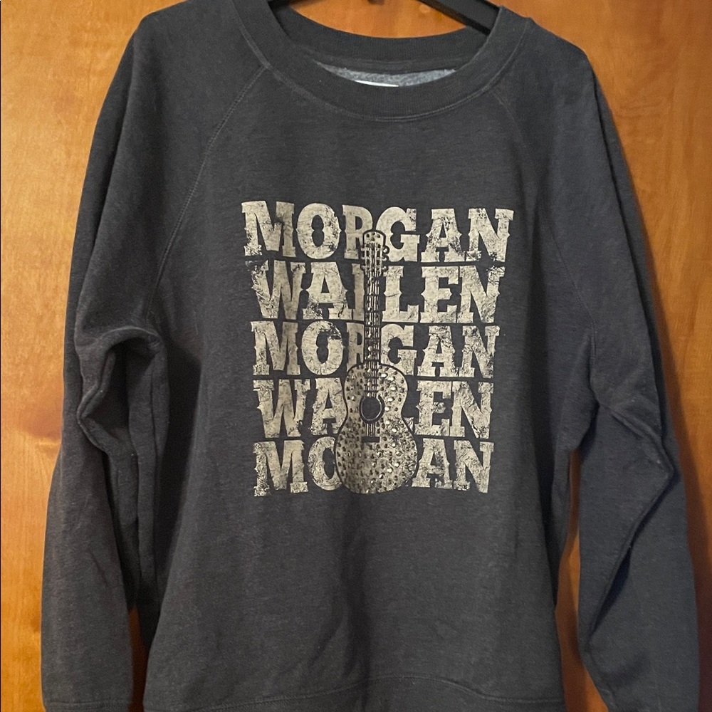 Morgan Wallen Graphic Pullover – Charcoal with Cream Print & studded guitar
